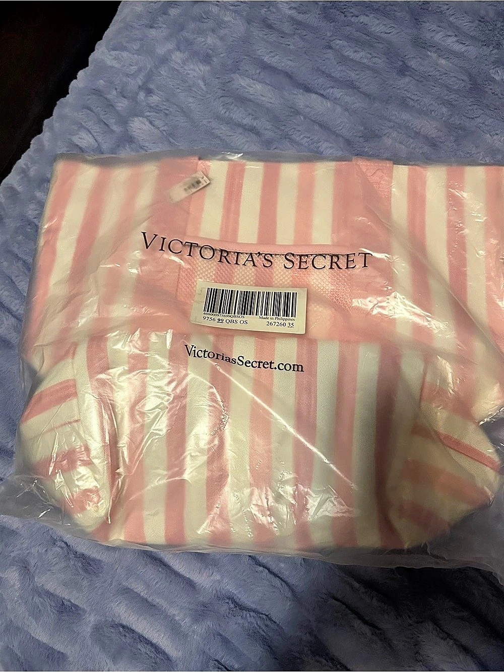 Victoria's Secret Large Tote Bag, Heritage Stripe Pink & White Striped Tote NWT